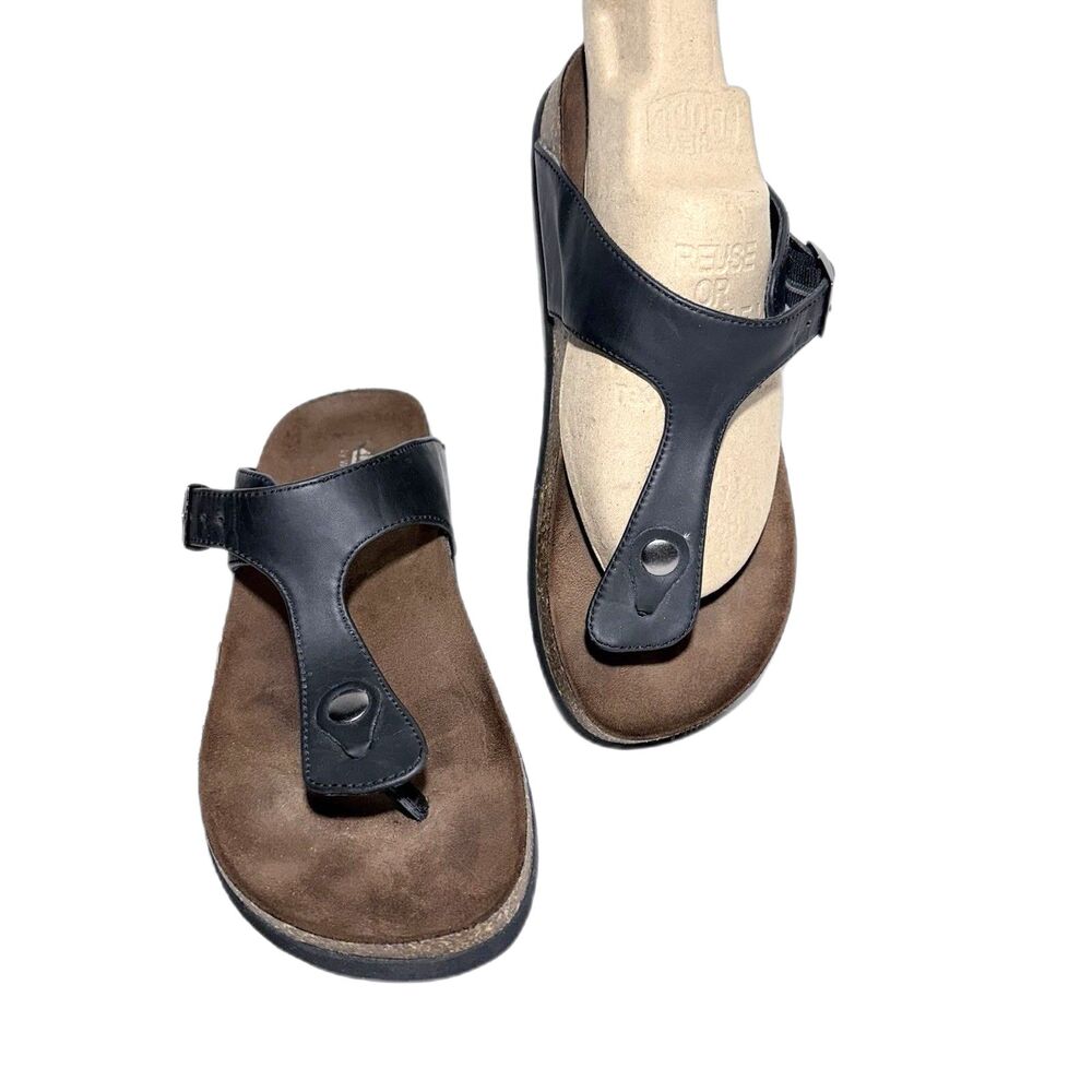 Cliffs Black T-Strap Cork Footbed Adjustable Buckle Women’s Sandals Size 8M